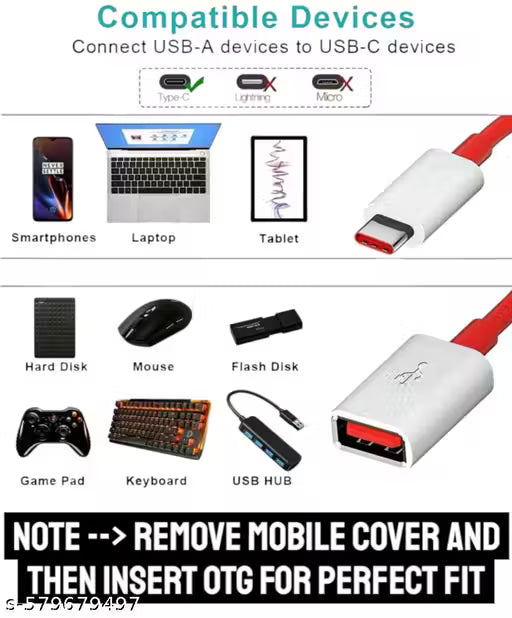 OTG CABLE 3.0 TYPE-C to Micro USB, Premium quality OTG cable (PACK OF 1) (White - Red) Portable OTG cable for High speed data transfer, charging & connecting other devices/ gadgets to Android mobile & Laptop
