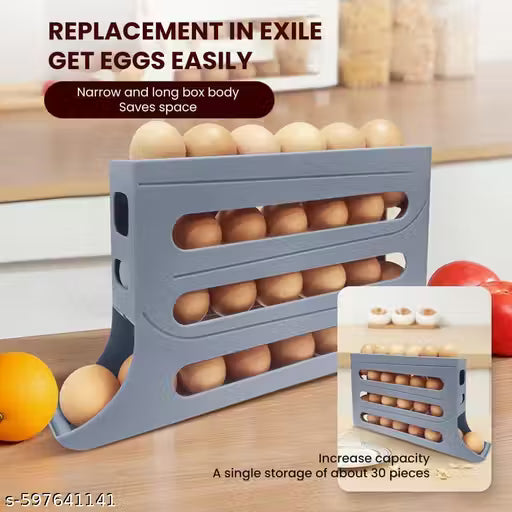 GURUKRUPA TRADLINK Egg Dispenser Automatic Rolling Tray Organizer, Holds 28 Eggs, Space Saving Refrigerator to Dining Table, Kitchen, Cabinets (Grey)