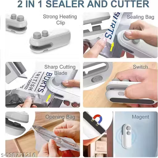 Portable and Mini Sealing Machine 2 in 1 USB Rechargeable Bag Sealer Heat Seal with Cutter, Plastic Bag's Packing Machine For Home & Snacks and Freshness Food Storage