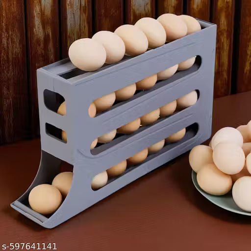 GURUKRUPA TRADLINK Egg Dispenser Automatic Rolling Tray Organizer, Holds 28 Eggs, Space Saving Refrigerator to Dining Table, Kitchen, Cabinets (Grey)
